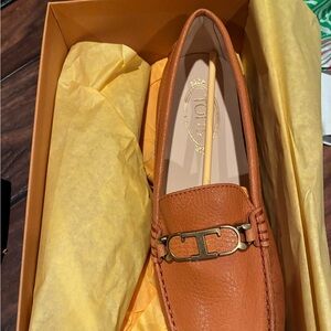 Brown Leather Loafers with Gold Accent